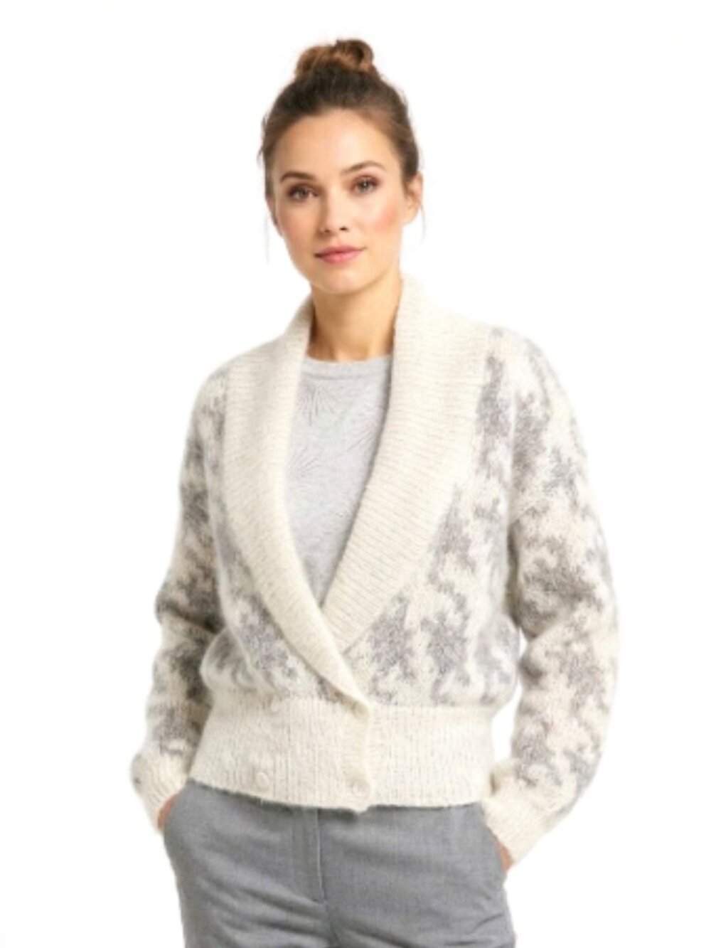 Vintage Liz Claiborne Wool Blend Shawl Collar Double Breasted Cardigan SP or S